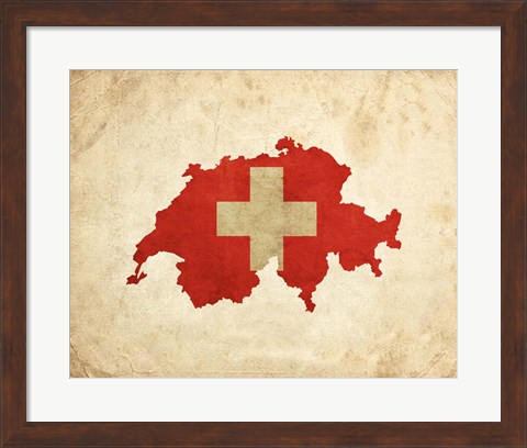 Framed Map with Flag Overlay Switzerland Print