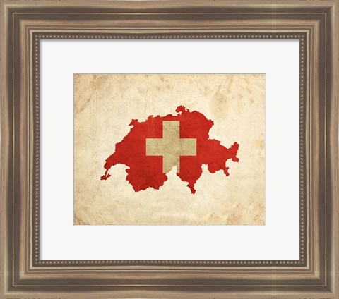 Framed Map with Flag Overlay Switzerland Print