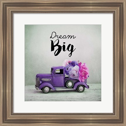 Framed Dream Big - Purple Truck and Flowers Print