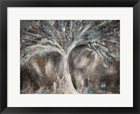 Framed Birches with Blue Birds Print