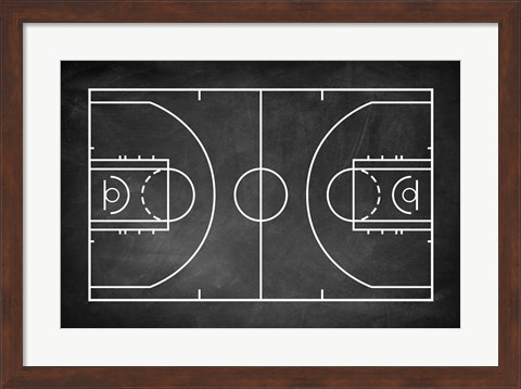 Framed Basketball Court Chalkboard Background Print