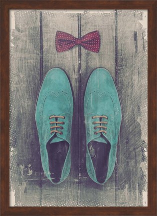 Framed Vintage Fashion Bow Tie and Shoes - Blue Print