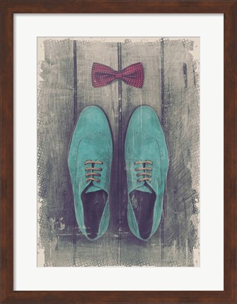 Framed Vintage Fashion Bow Tie and Shoes - Blue Print