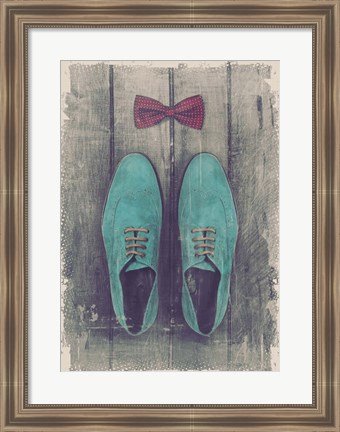 Framed Vintage Fashion Bow Tie and Shoes - Blue Print