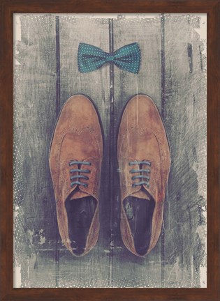 Framed Vintage Fashion Bow Tie and Shoes - Brown Print