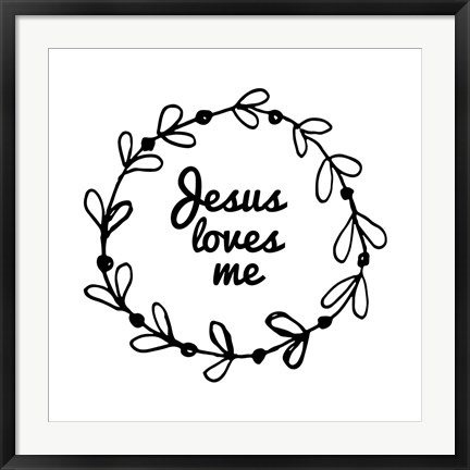 Framed Jesus Loves Me - Wreath Doodle White Print