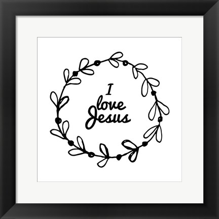 Framed I Love Jesus - Wreath Doodle White Print