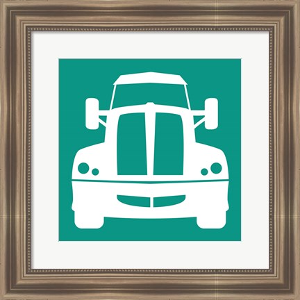 Framed Front View Trucks Set I - Teal Print