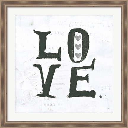 Framed Love Gray Hearts Print