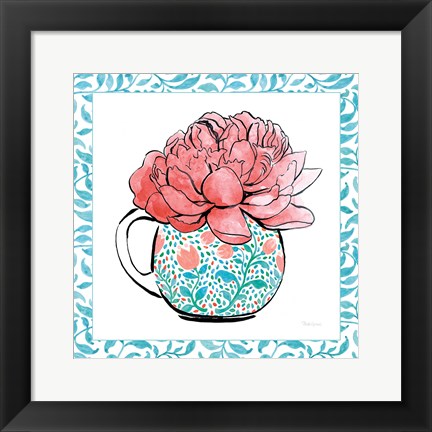 Framed Floral Teacup I Vine Border Print