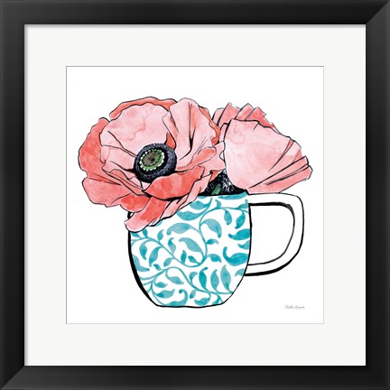 Framed Floral Teacups II Print