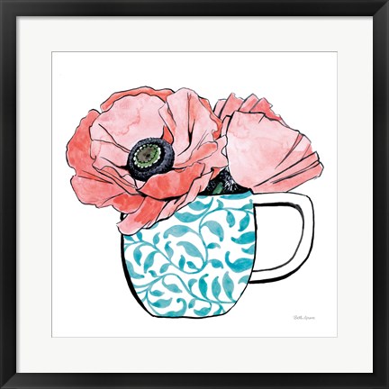 Framed Floral Teacups II Print