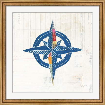 Framed Nautical Collage I on Newsprint Print