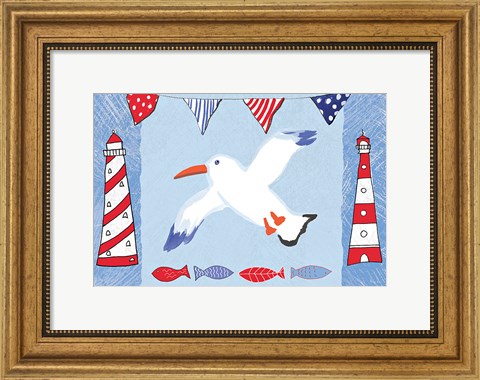 Framed Coastal Bird III Blue Print