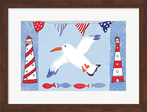 Framed Coastal Bird III Blue Print