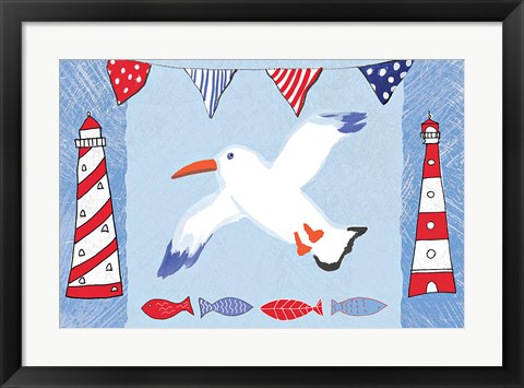 Framed Coastal Bird III Blue Print