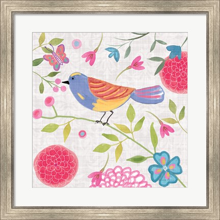 Framed Damask Floral and Bird III v2 Print