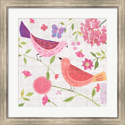 Framed Damask Floral and Bird IV v2 Print