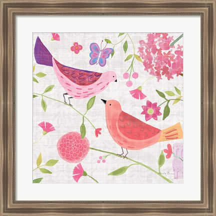 Framed Damask Floral and Bird IV v2 Print