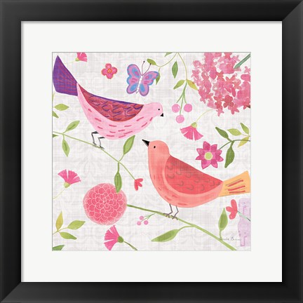 Framed Damask Floral and Bird IV v2 Print