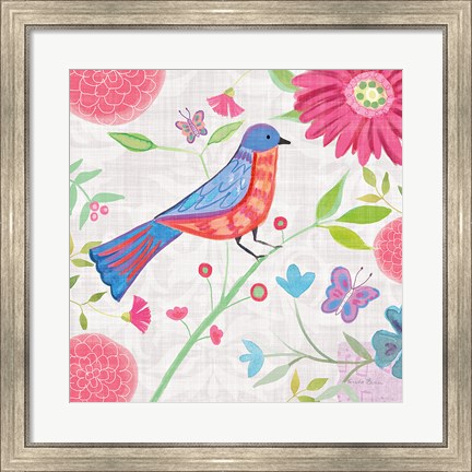 Framed Damask Floral and Bird II v2 Print