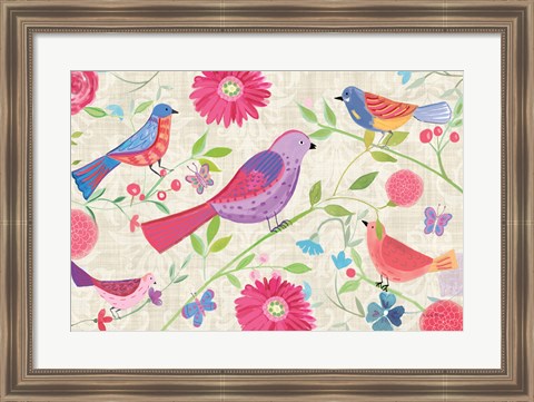 Framed Damask Floral and Bird I Print