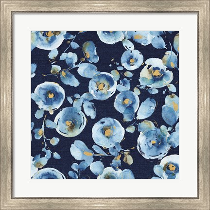 Framed Indigold Flower Toss Indigo Print