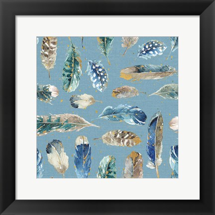 Framed Indigold Feathers Turquoise Print