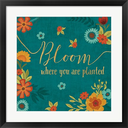 Framed Flourish I Teal Print