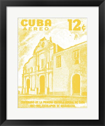 Framed Cuba Stamp VI Bright Print