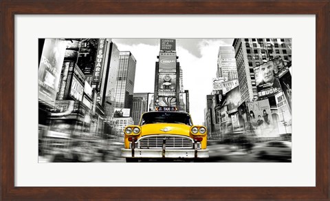 Framed Vintage Taxi in Times Square, NYC Print