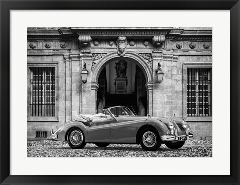 Framed Luxury Car in front of Classic Palace (BW) Print