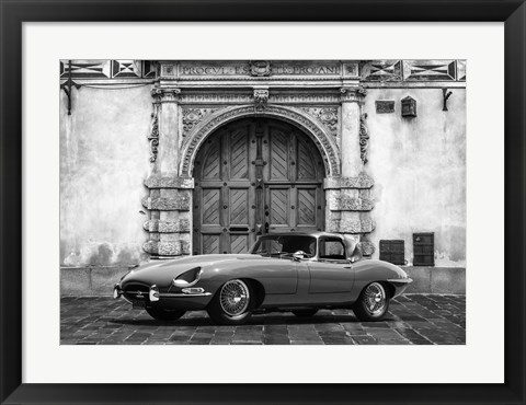 Framed Roadster in front of Classic Palace (BW) Print