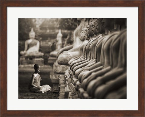 Framed Young Buddhist Monk praying, Thailand (sepia) Print