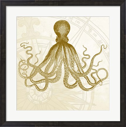 Framed Rose Compass Octopus Print