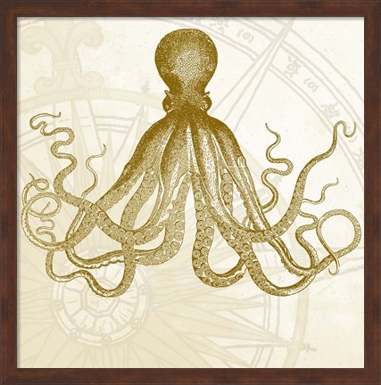 Framed Rose Compass Octopus Print