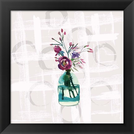 Framed Floral Jar on Grunge Square Print