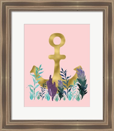 Framed Teal Florals on Pink Print