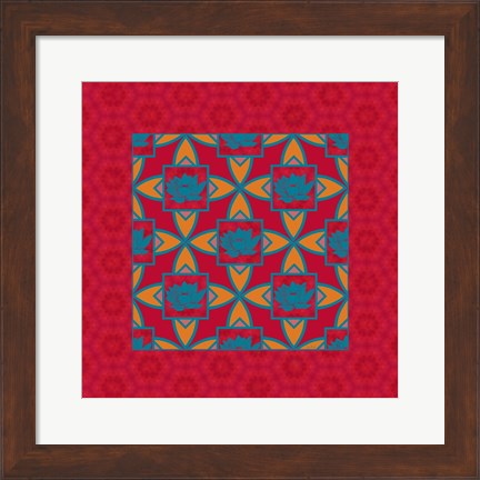 Framed Lotus Tile Colored II Print