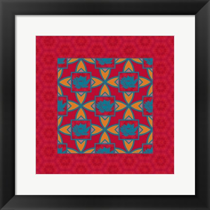 Framed Lotus Tile Colored II Print