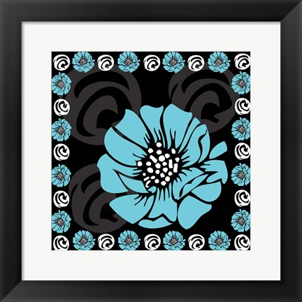 Framed Bold Turquoise Flower X Print