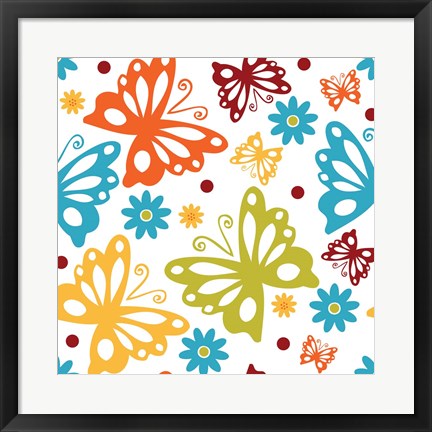 Framed Butterflies and Blooms Playful II Print