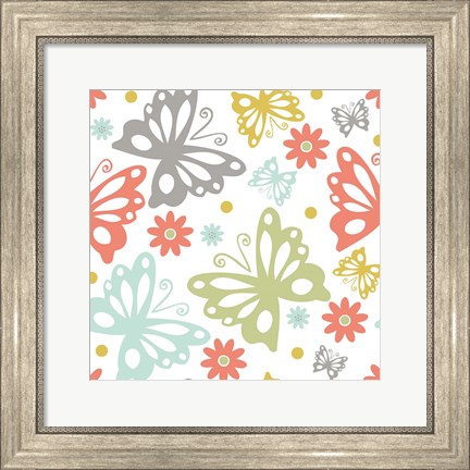 Framed Butterflies and Blooms Tranquil II Print