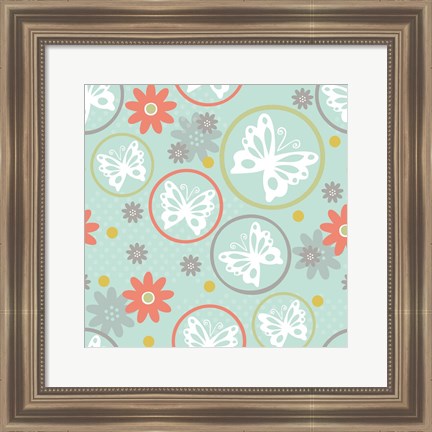 Framed Butterflies and Blooms Tranquil V Print