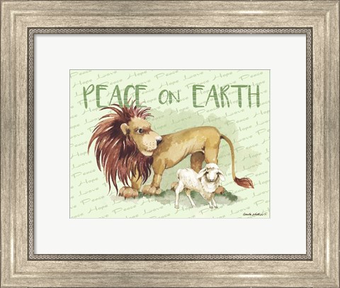 Framed Lion and Lamb Cartoon Print