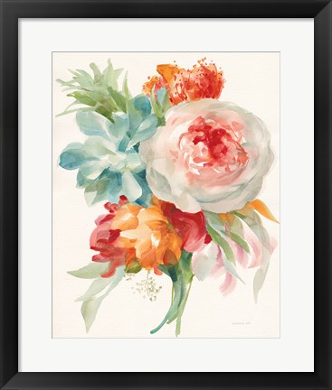 Framed Garden Bouquet I Orange Red Print