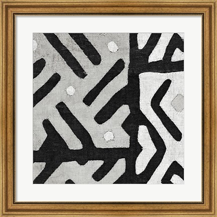 Framed Kuba Cloth I Square II BW Print