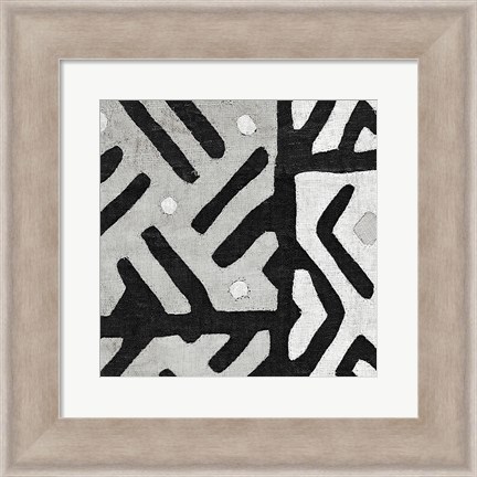 Framed Kuba Cloth I Square II BW Print