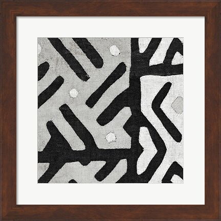 Framed Kuba Cloth I Square II BW Print