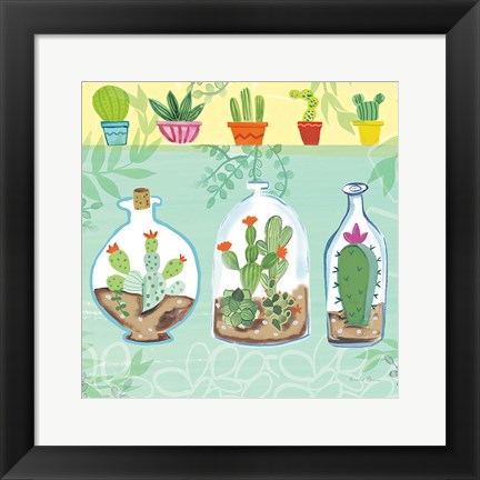 Framed Cacti Garden I no Birds and Butterflies Print